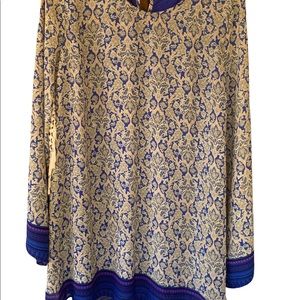 Umgee Blue and White Paisley Tunic Top Size Large